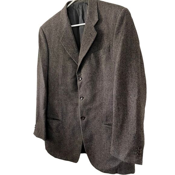 Armani Collezioni Brown Herringbone Stripe Blazer Mens Size EU 52R Wool Silk - Picture 3 of 13